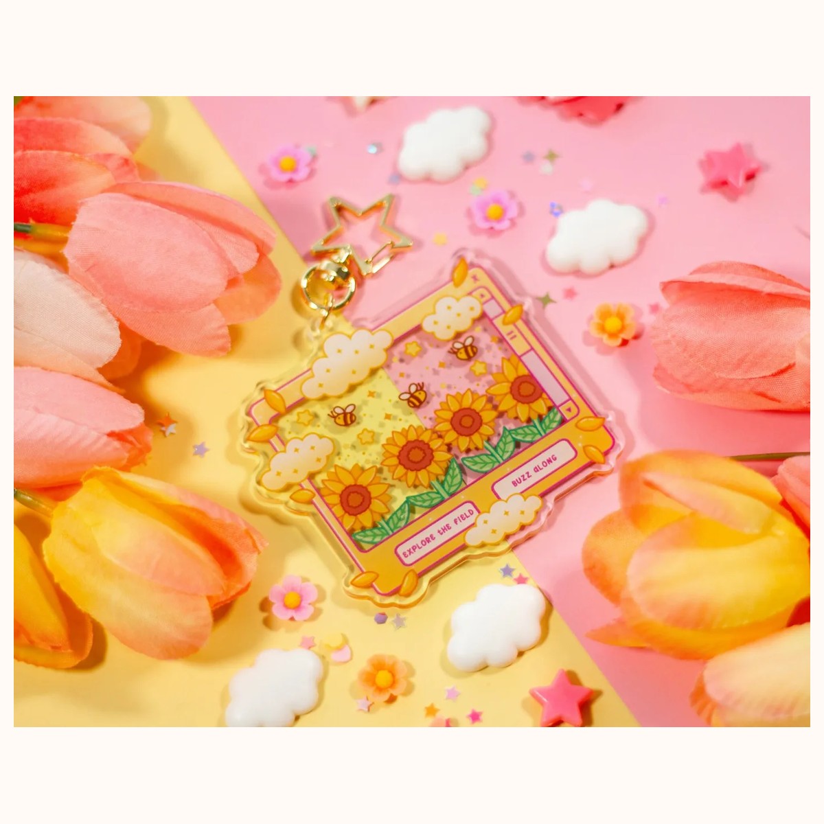Sunflower Dreams Aesthetic Cute Acrylic Charm Keychain view 3