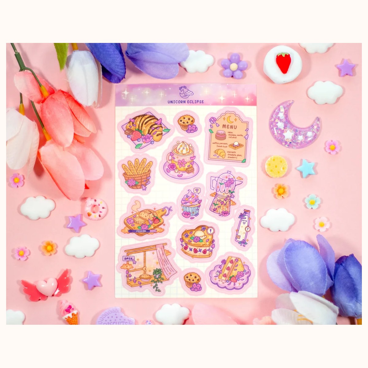 Cafe Quest Sticker Sheet | Bakery Stickers, Kawaii Stickers, Planner, Cute Foods, stickers from Farouk Book Store