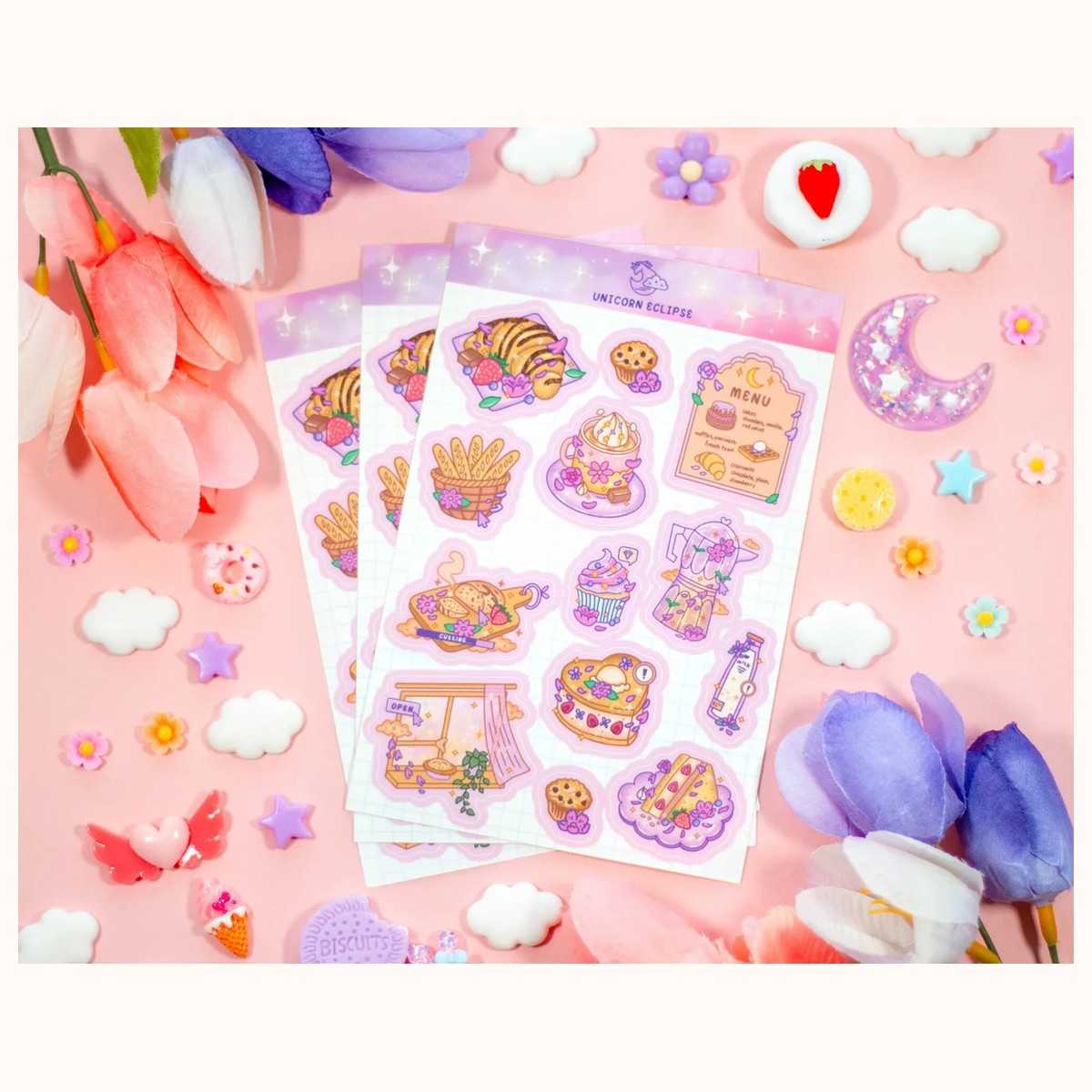 Cafe Quest Sticker Sheet | Bakery Stickers, Kawaii Stickers, Planner, Cute Foods view 2