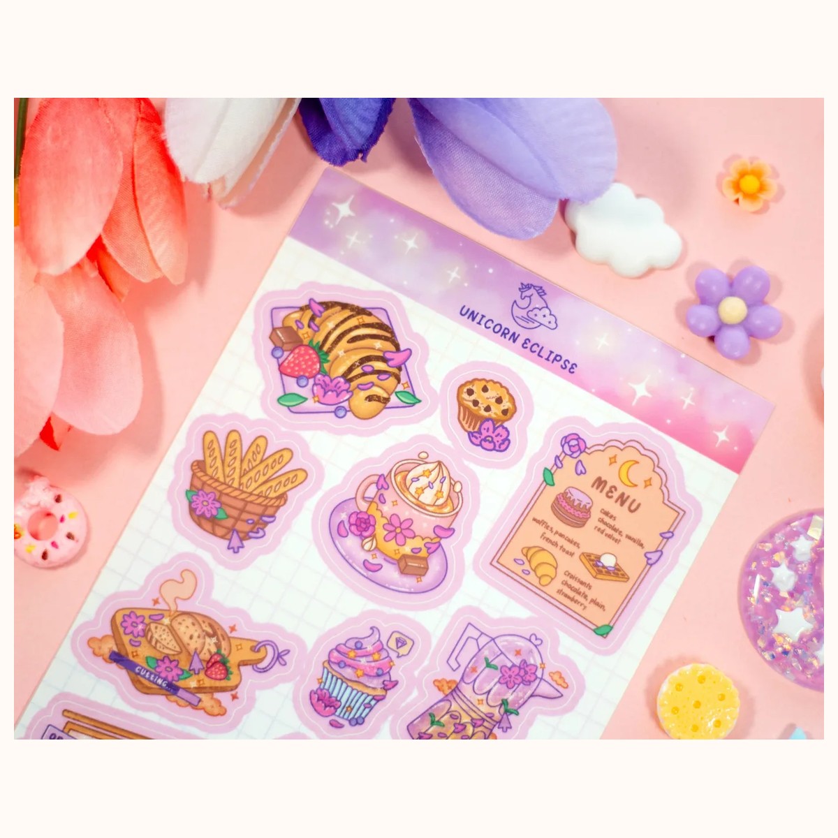 Cafe Quest Sticker Sheet | Bakery Stickers, Kawaii Stickers, Planner, Cute Foods view 3