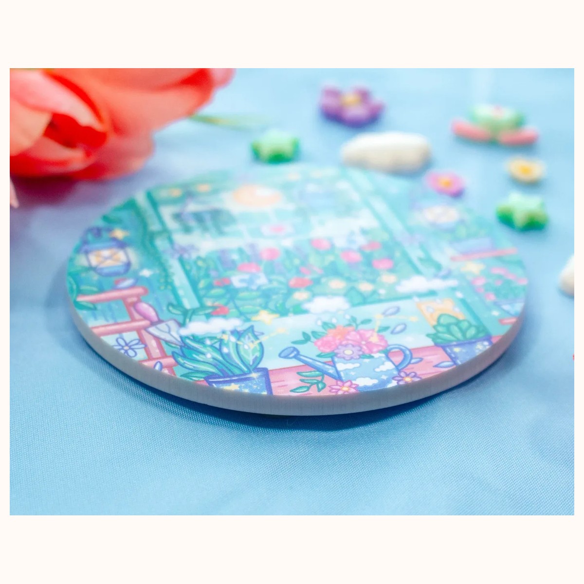 Botanical Bliss Acrylic Coaster | Kawaii Drinks Coaster Home Decor Accessories view 4