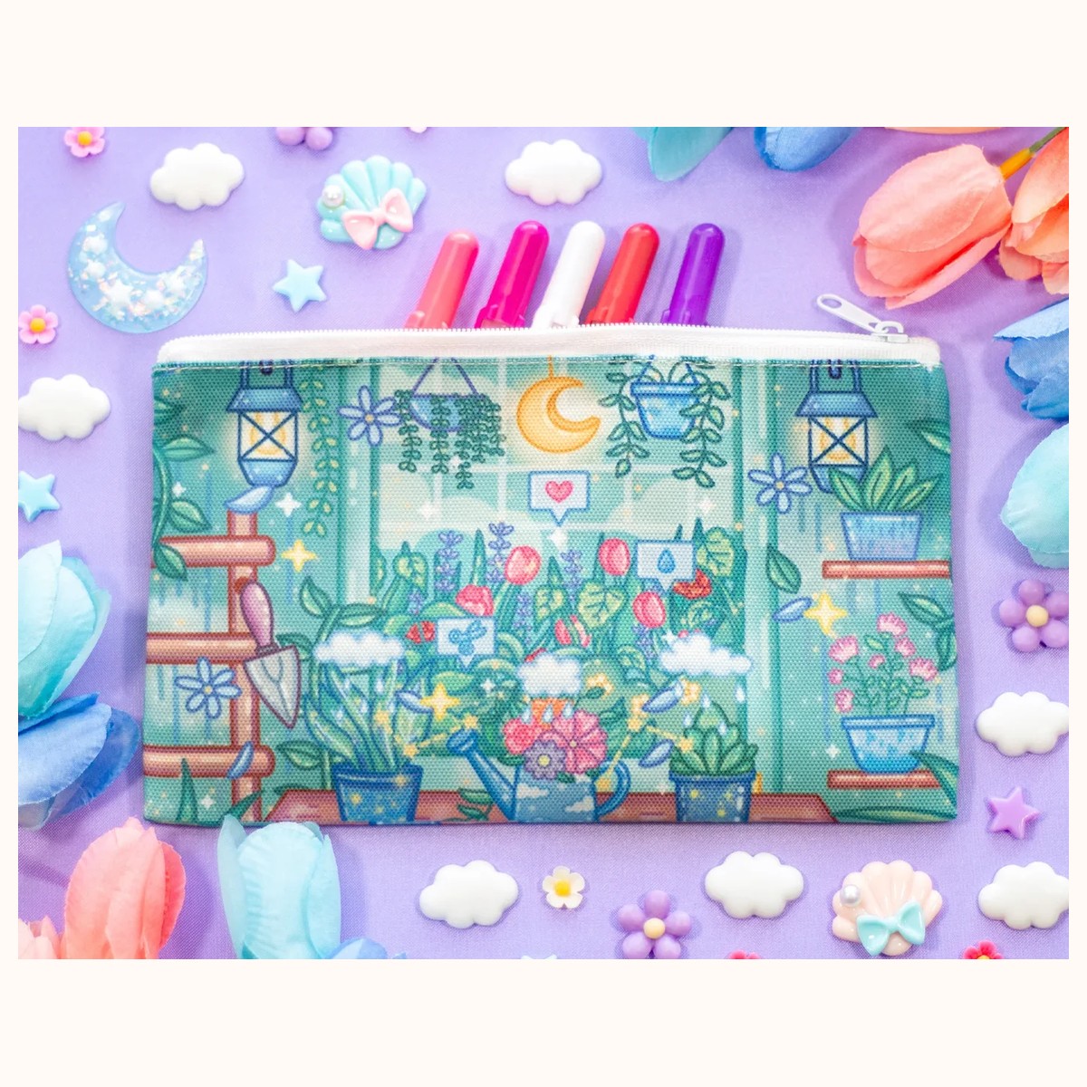 Botanical Bliss Cute Aesthetic Pencil Case | Canvas Bag Zipper Pouch view 2