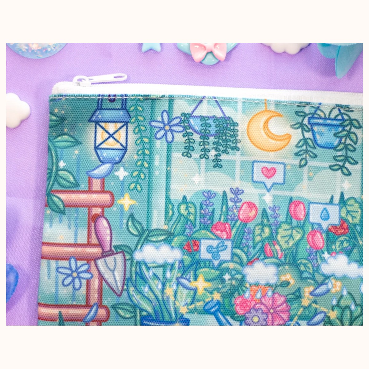 Botanical Bliss Cute Aesthetic Pencil Case | Canvas Bag Zipper Pouch view 3