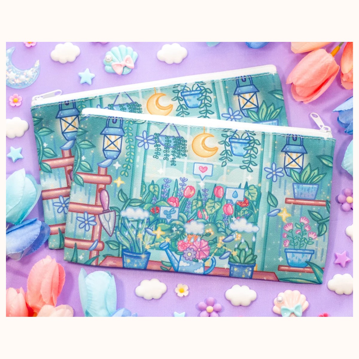 Botanical Bliss Cute Aesthetic Pencil Case | Canvas Bag Zipper Pouch view 5