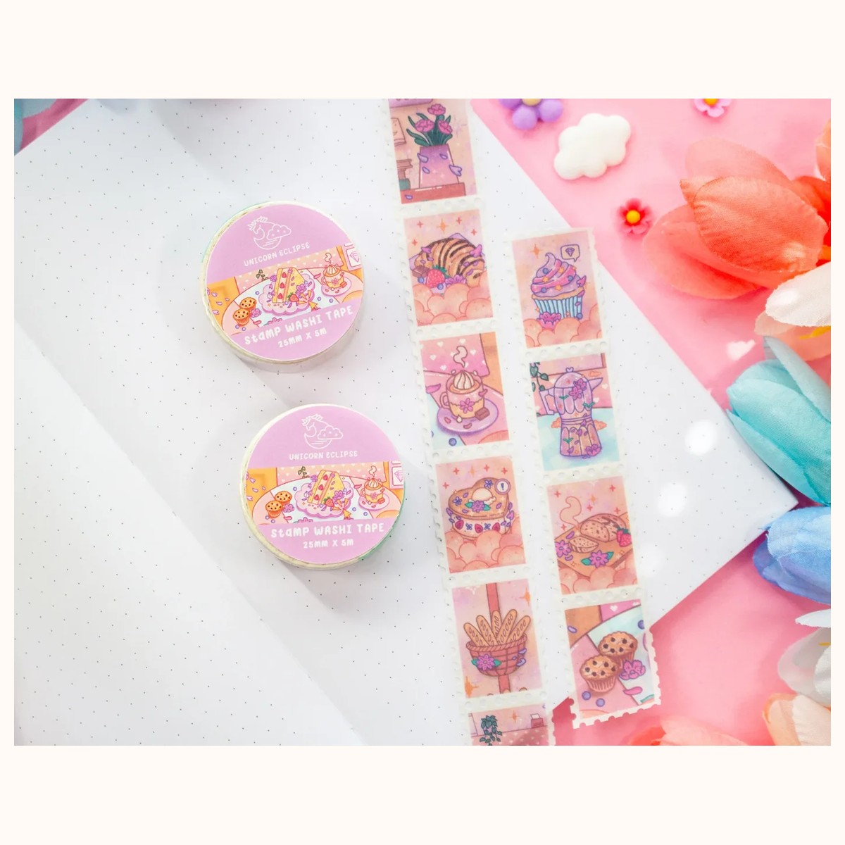Cafe Quest Stamp Washi Tape | Aesthetic Kawaii Cute Stationery view 2