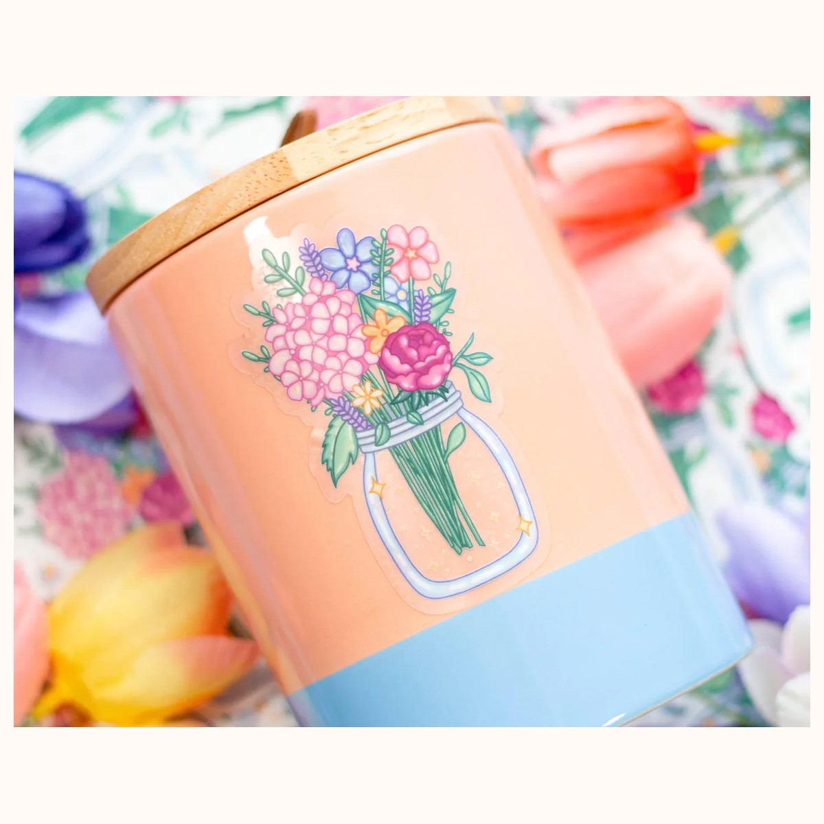 Flower Jar Vinyl CLEAR Sticker | Cute Aesthetic Waterproof Durable Laptop Sticker view 3