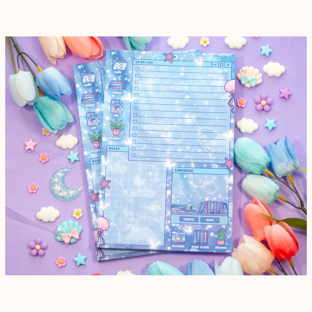 Reading Room Daily Planner Pad | Dreamy Floral Cute Kawaii Art Aesthetic Stationery Note Pad view 3