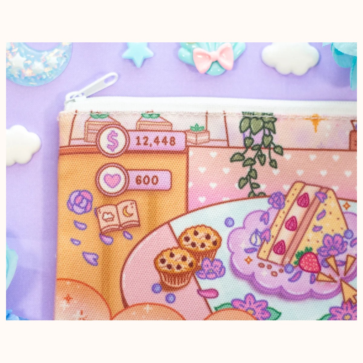 Cafe Quest Cute Aesthetic Pencil Case | Canvas Bag Zipper Pouch view 4