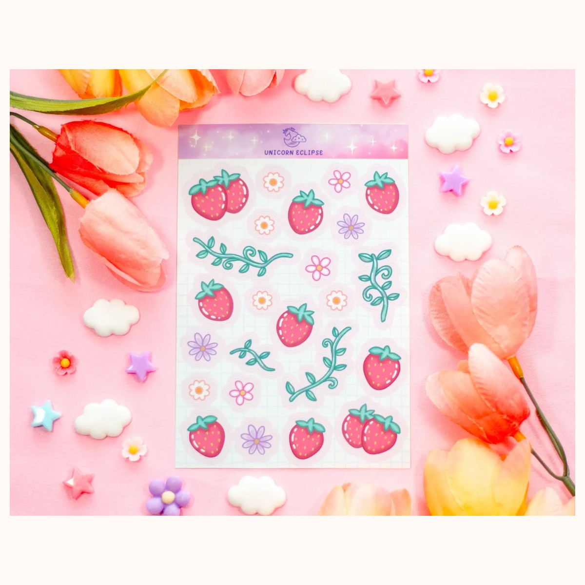 Strawberries Aesthetic Sticker Sheet | Planner Stickers, Kawaii Stickers, stickers from Farouk Book Store
