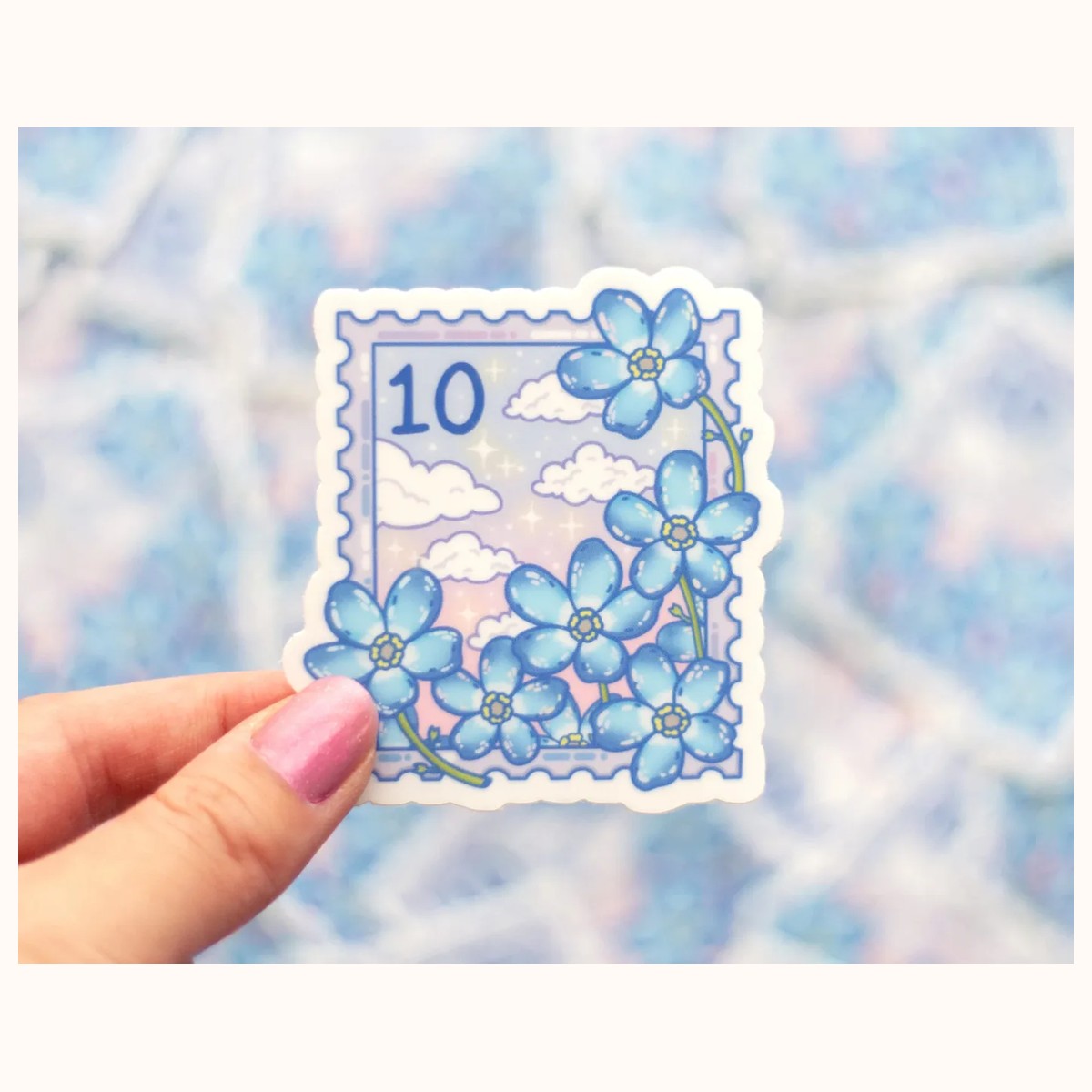 Forget Me Not Stamp Cute Aesthetic Vinyl Sticker, stickers from Farouk Book Store