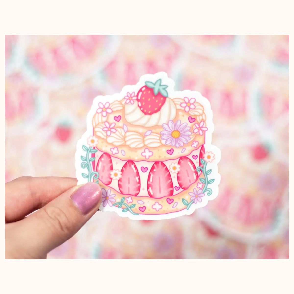 Strawberry Cake Cute Aesthetic Vinyl Sticker, stickers from Farouk Book Store