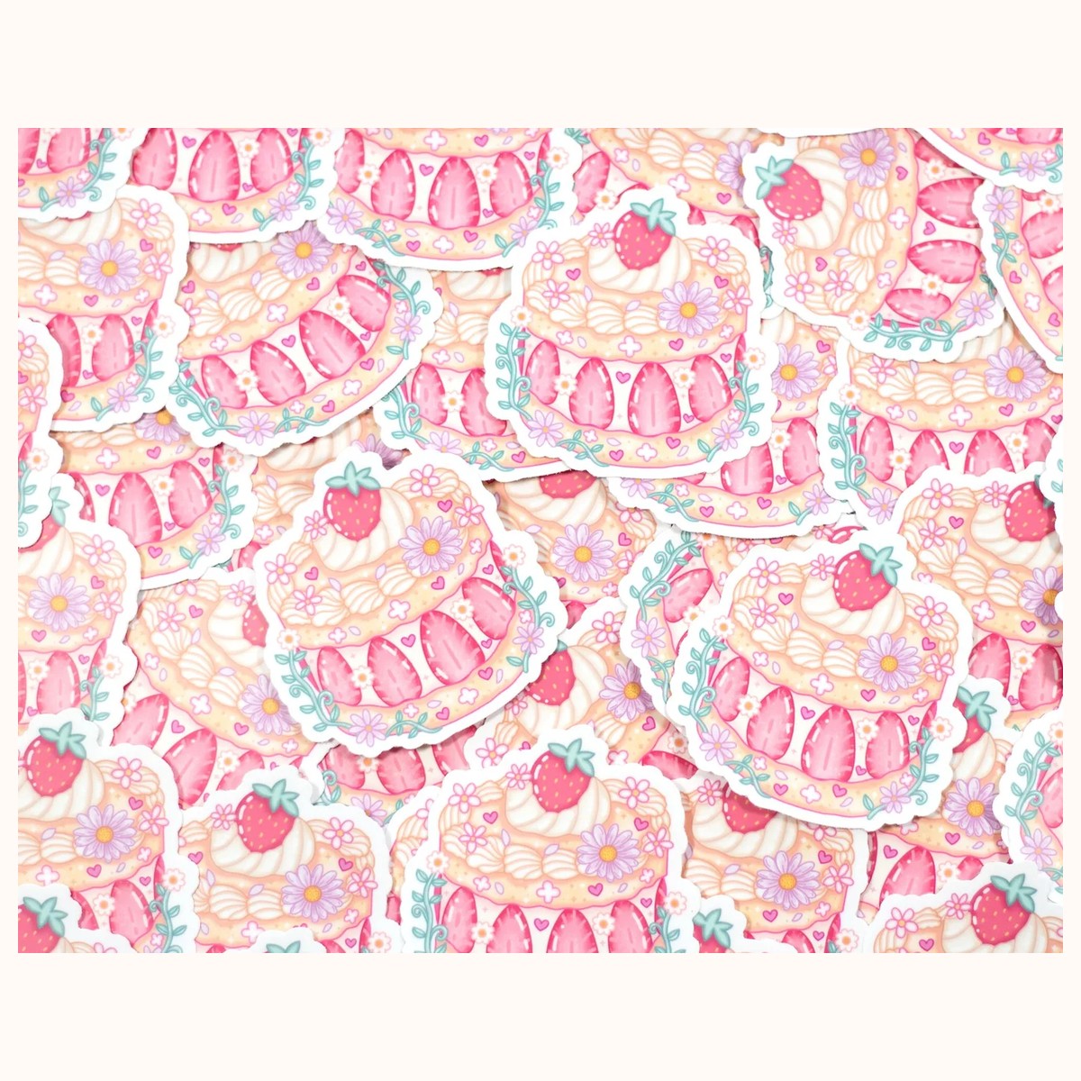 Strawberry Cake Cute Aesthetic Vinyl Sticker view 2