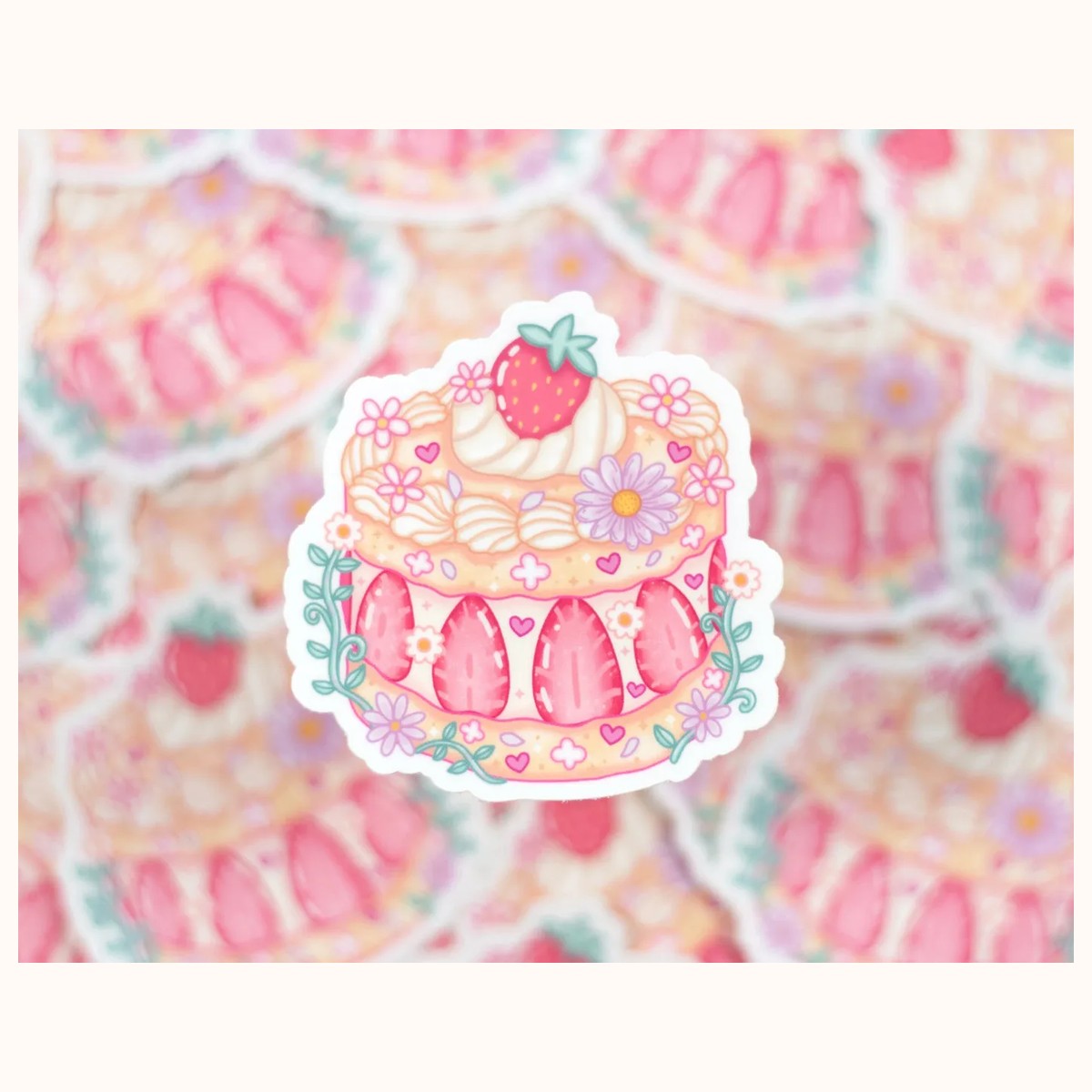 Strawberry Cake Cute Aesthetic Vinyl Sticker view 3