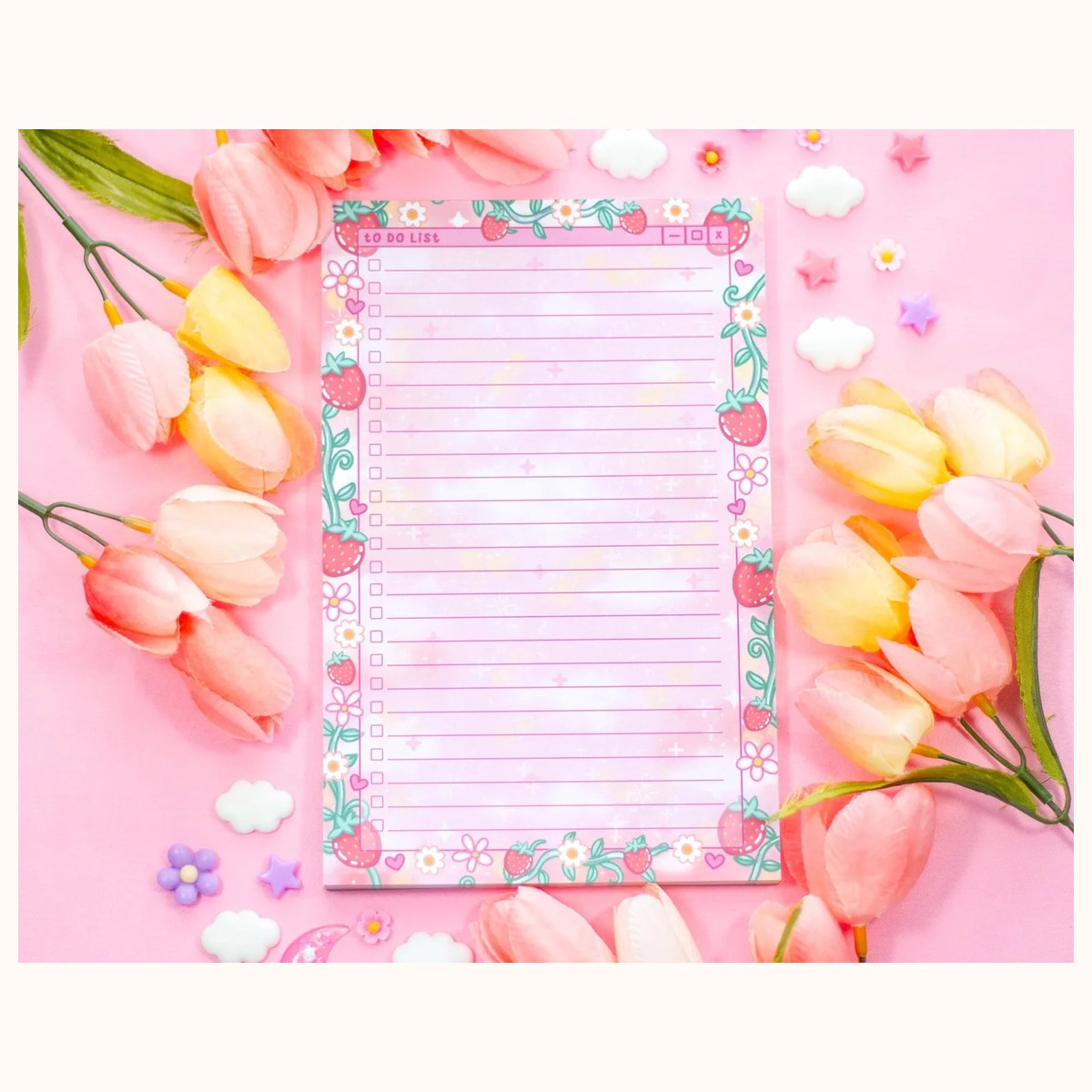 Strawberries to Do List Planner Pad | Dreamy Cute Kawaii Art Aesthetic Stationery Note Pad, notepads from Farouk Book Store