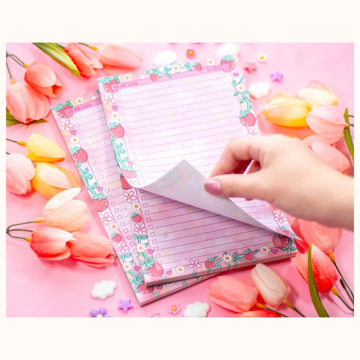 Strawberries to Do List Planner Pad | Dreamy Cute Kawaii Art Aesthetic Stationery Note Pad view 2