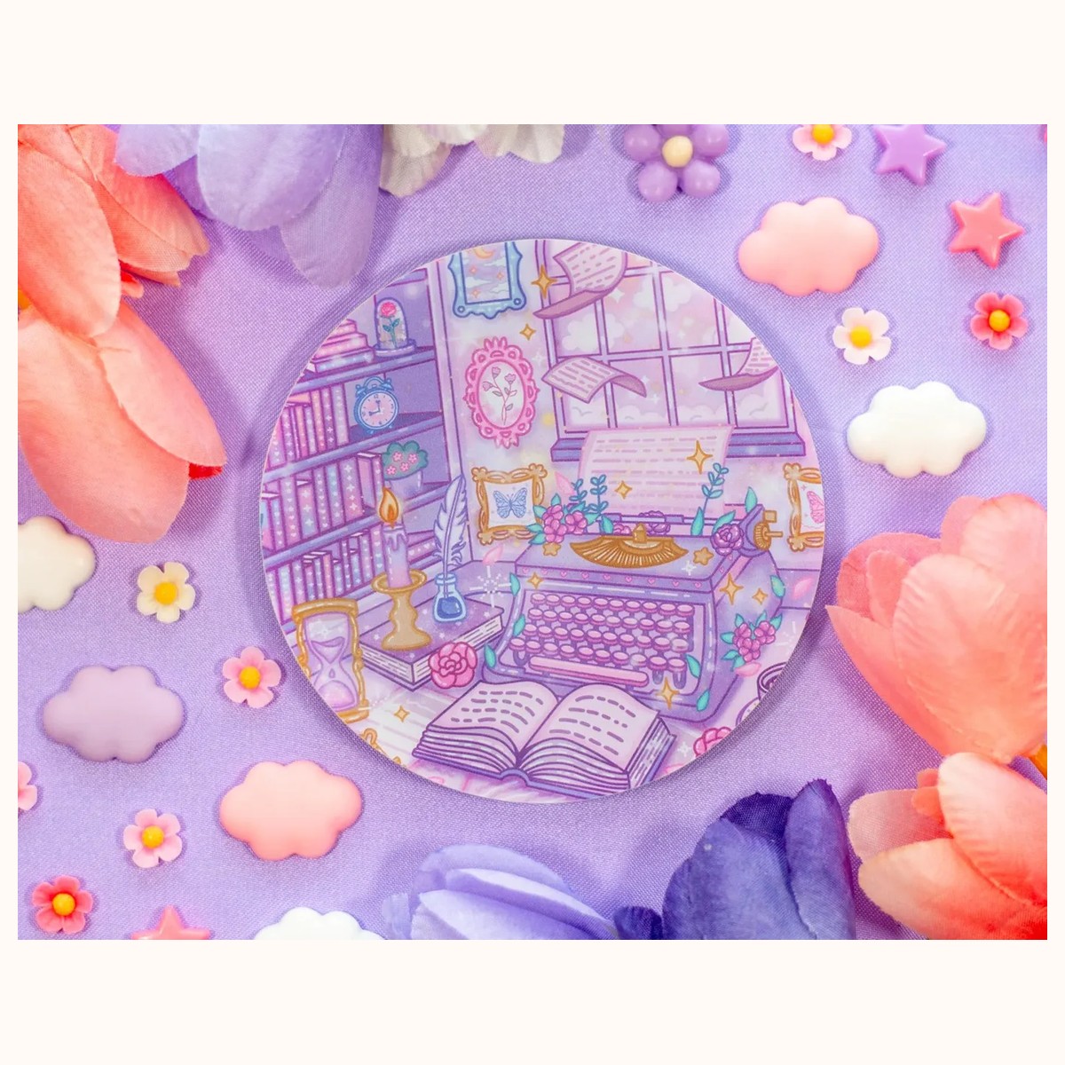 Pastel Academia Acrylic Coaster | Kawaii Drinks Coaster Home Decor Accessories by Farouk Book Store