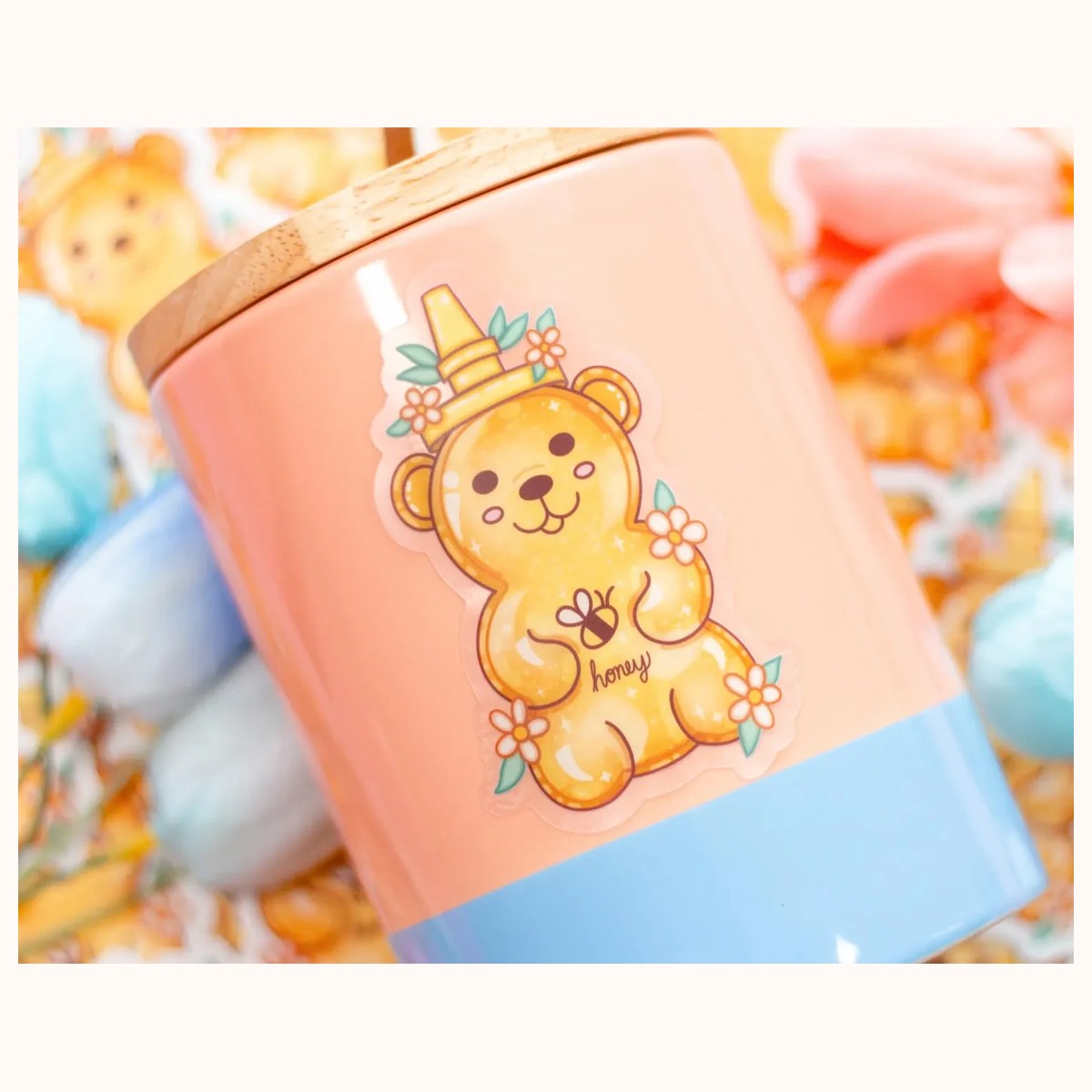 Honey Bear CLEAR Sticker | Cute Aesthetic Waterproof Durable Laptop Sticker view 3