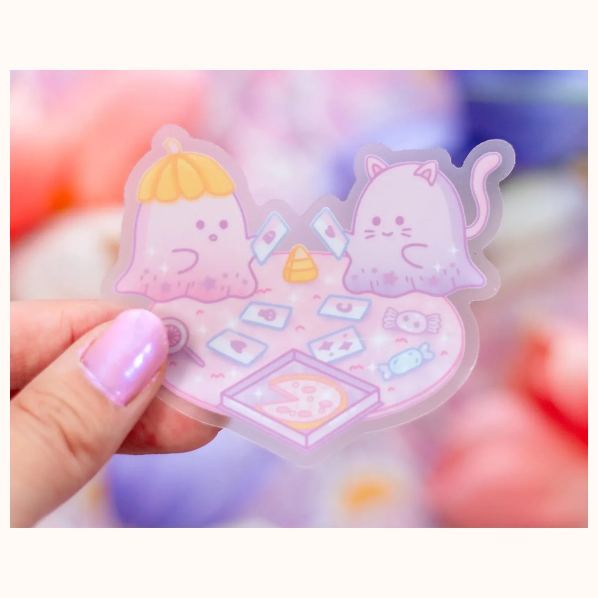 Ghost Game Night CLEAR Sticker | Cute Aesthetic Waterproof Durable Laptop Sticker view 2