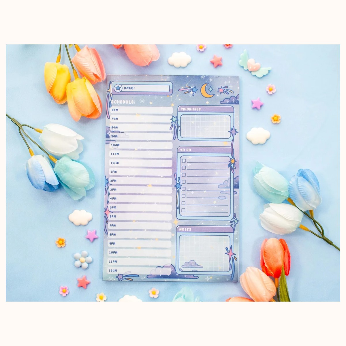 Celestial Galaxy Hourly Planner Pad | Dreamy Floral Cute Kawaii Art Aesthetic Stationery, notepads from Farouk Book Store