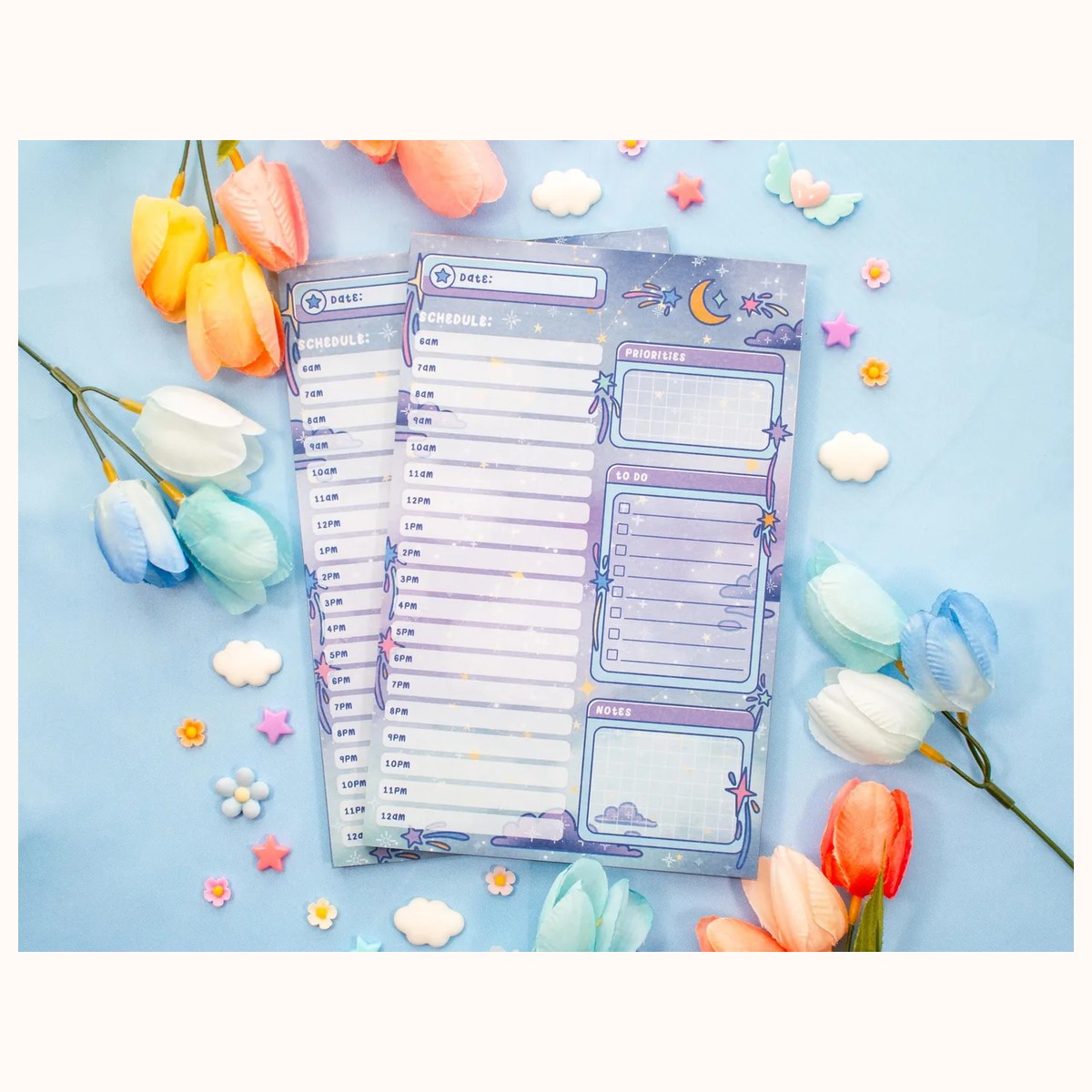 Celestial Galaxy Hourly Planner Pad | Dreamy Floral Cute Kawaii Art Aesthetic Stationery view 3