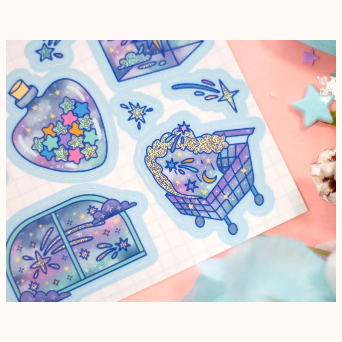 Celestial Galaxy Holographic Aesthetic Cute Planner Sticker Sheet view 3