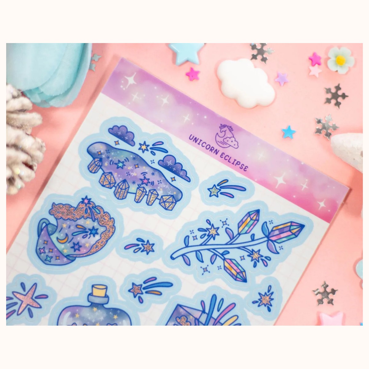 Celestial Galaxy Holographic Aesthetic Cute Planner Sticker Sheet view 4