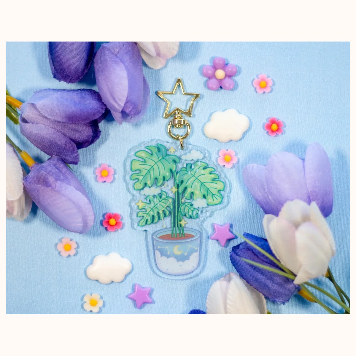 Monstera Aesthetic Cute Acrylic Charm Keychain by Farouk Book Store
