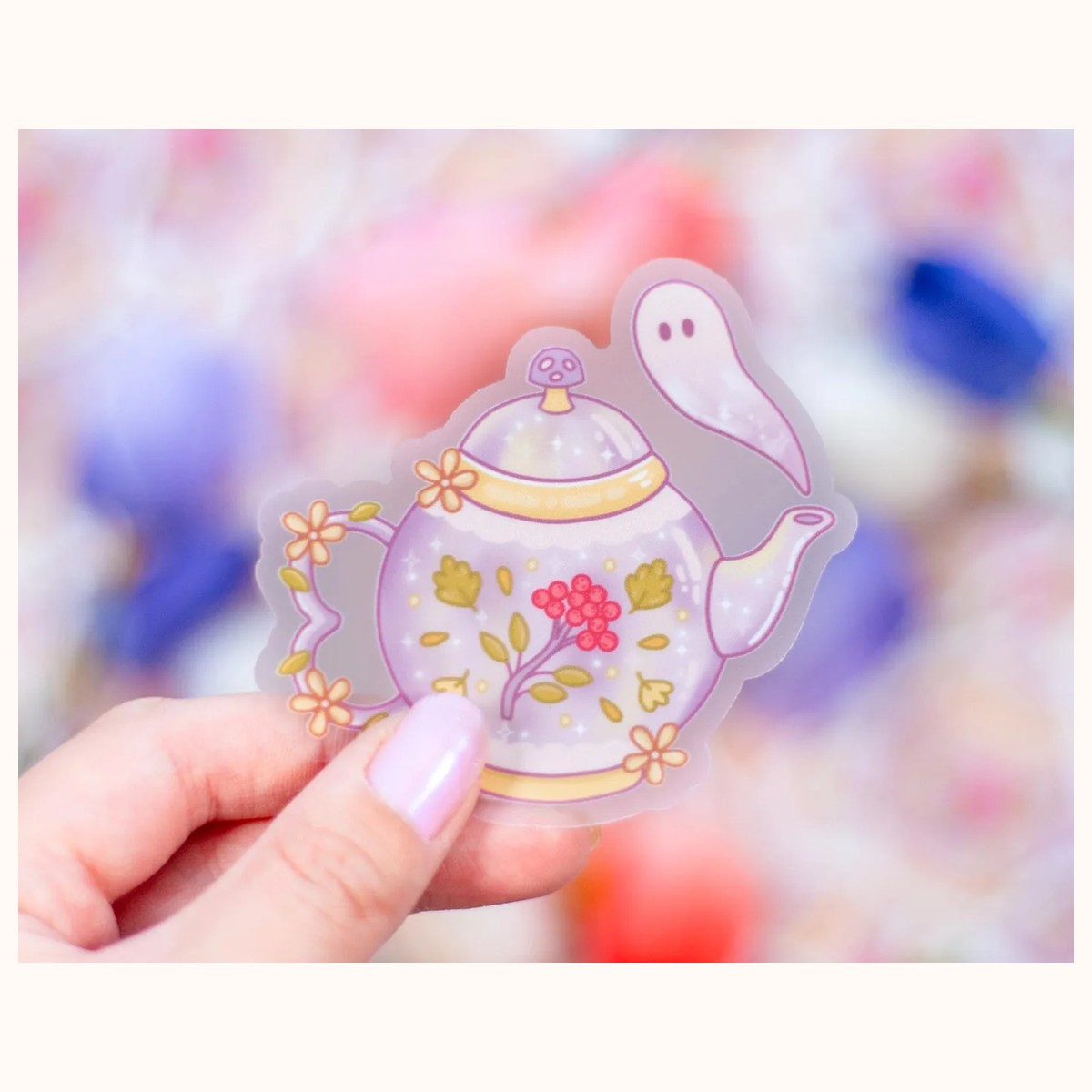 Autumn Teapot CLEAR Sticker | Cute Aesthetic Waterproof Durable Laptop Sticker, stickers from Farouk Book Store