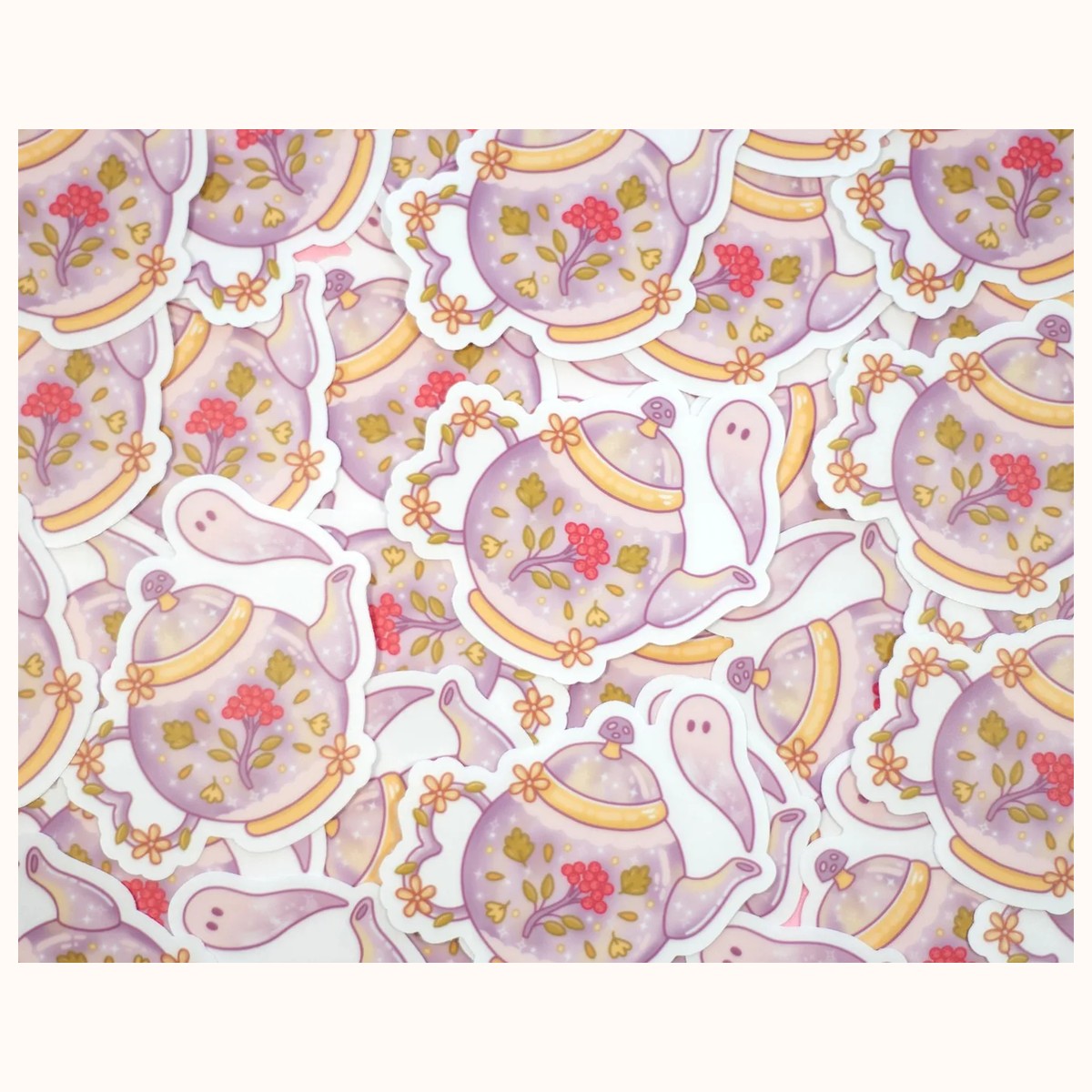Autumn Teapot CLEAR Sticker | Cute Aesthetic Waterproof Durable Laptop Sticker view 4