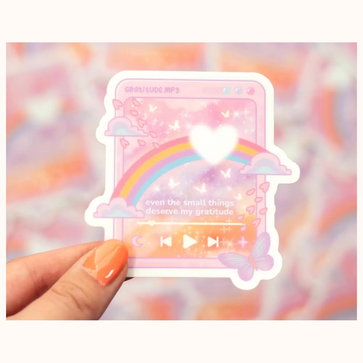 Gratitude Music Player Vinyl Waterproof Sticker | Cute Kawaii Affirmation Laptop Decal, stickers from Farouk Book Store