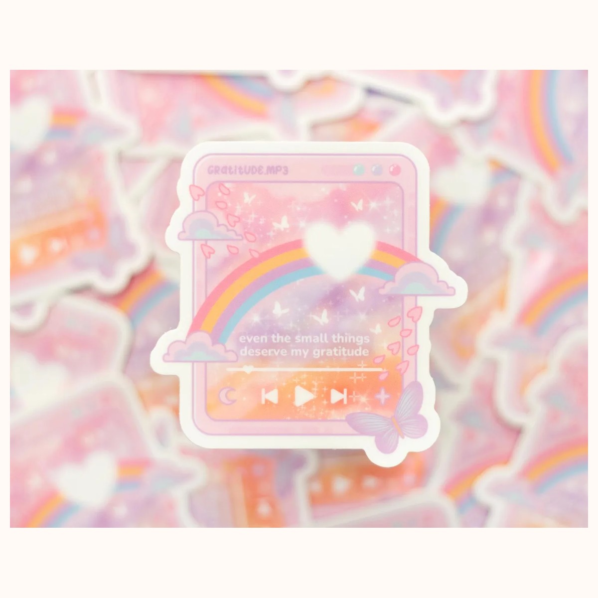 Gratitude Music Player Vinyl Waterproof Sticker | Cute Kawaii Affirmation Laptop Decal view 2