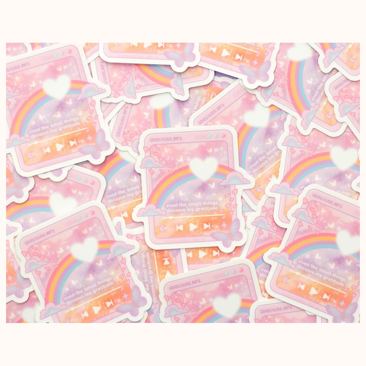 Gratitude Music Player Vinyl Waterproof Sticker | Cute Kawaii Affirmation Laptop Decal view 3