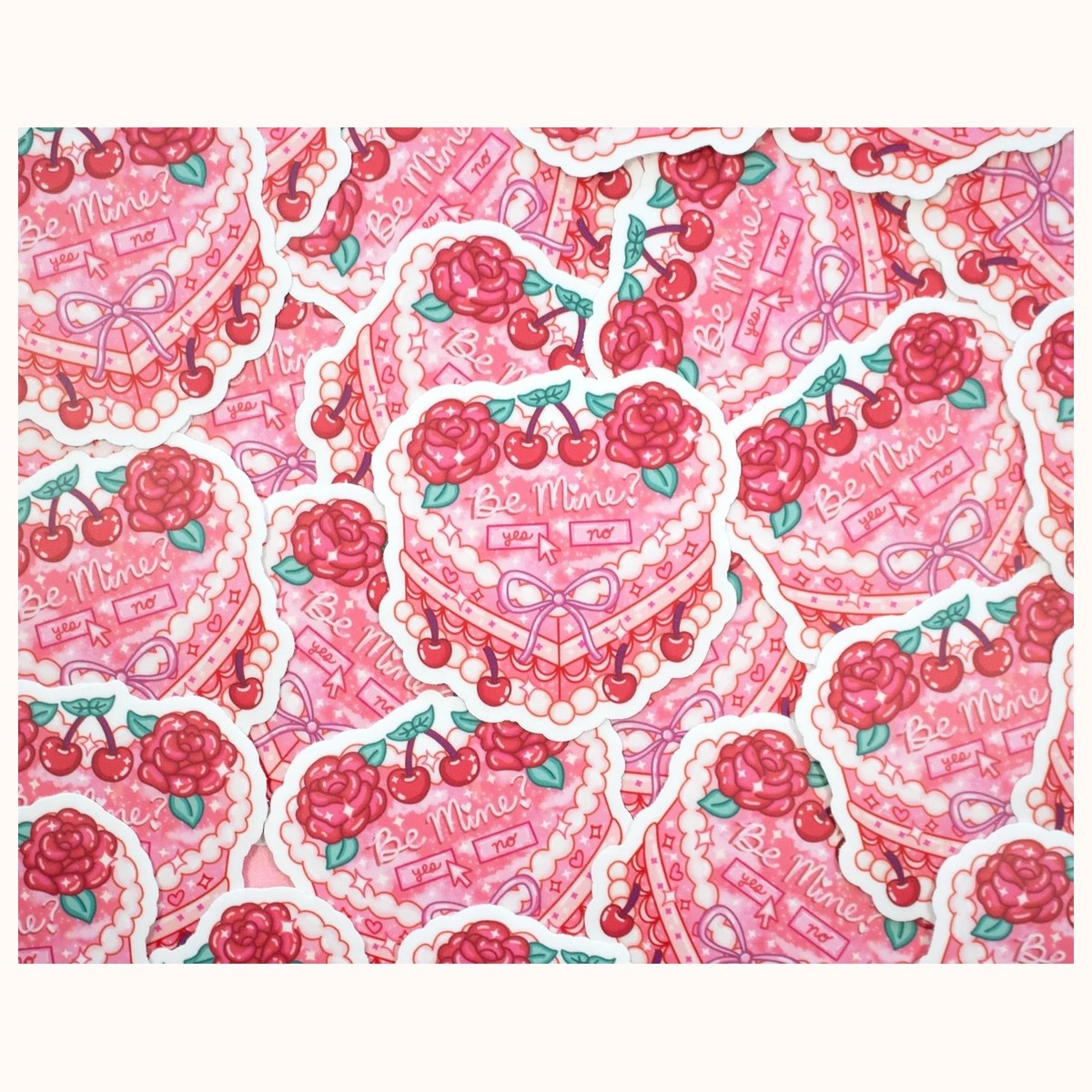 Vintage Heart Cake Cute Aesthetic Vinyl Sticker view 3
