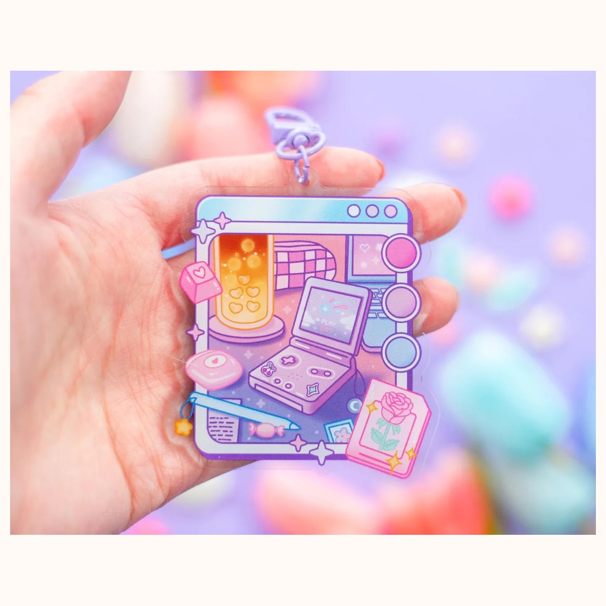 Chill Game Night Aesthetic Cute Acrylic Charm Keychain view 2