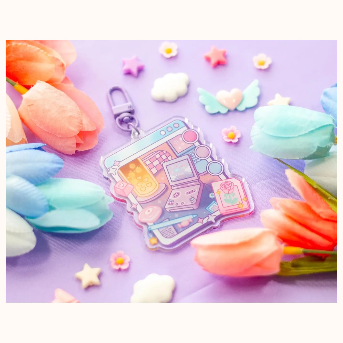 Chill Game Night Aesthetic Cute Acrylic Charm Keychain view 3
