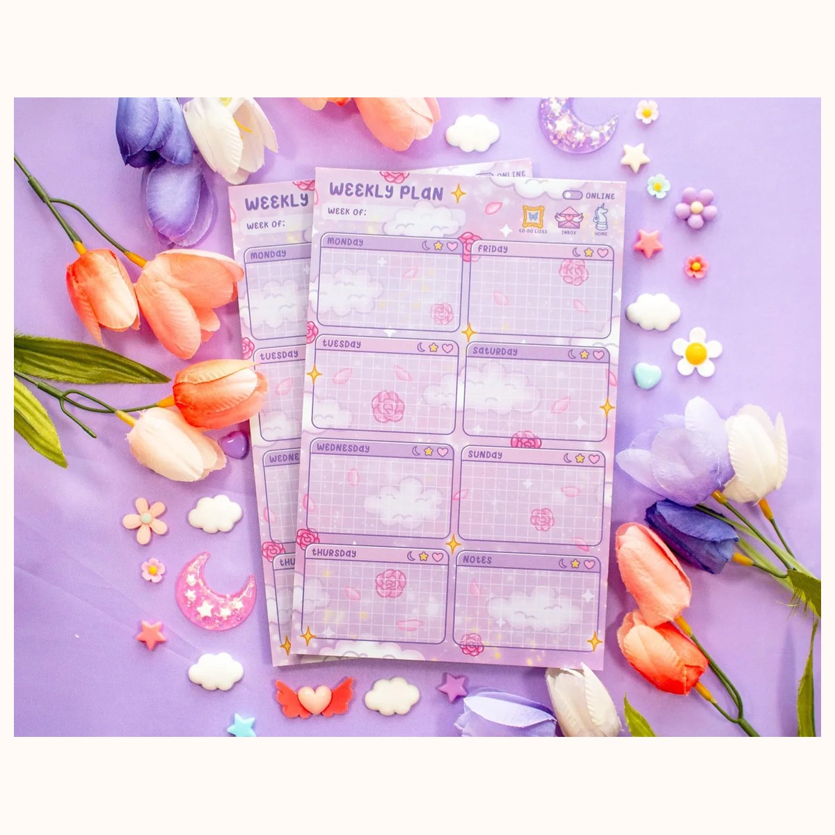 Pastel Academia Weekly Planner Pad | Dreamy Floral Cute Kawaii Art Aesthetic Stationery view 3