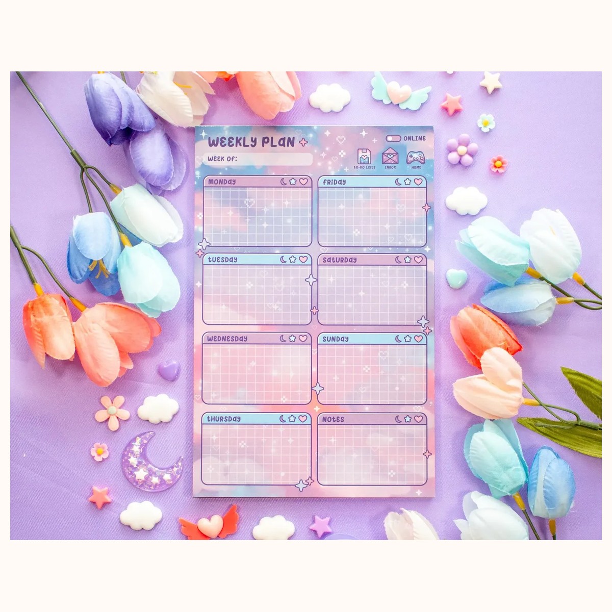 Game Time Weekly Planner Pad | Dreamy Floral Cute Kawaii Art Aesthetic Stationery, notepads from Farouk Book Store