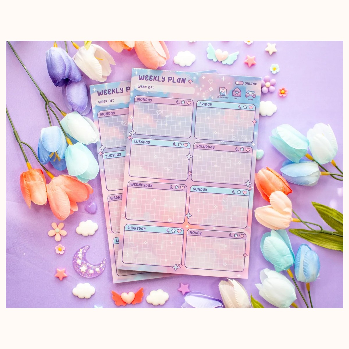 Game Time Weekly Planner Pad | Dreamy Floral Cute Kawaii Art Aesthetic Stationery view 3