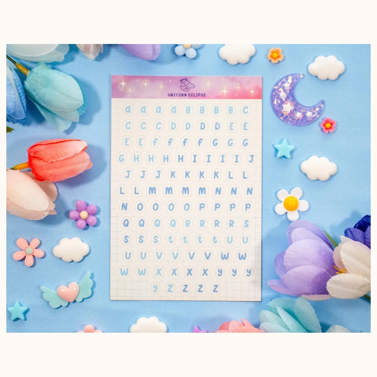 Alphabet (blue) Aesthetic Matte Sticker Sheet, stickers from Farouk Book Store