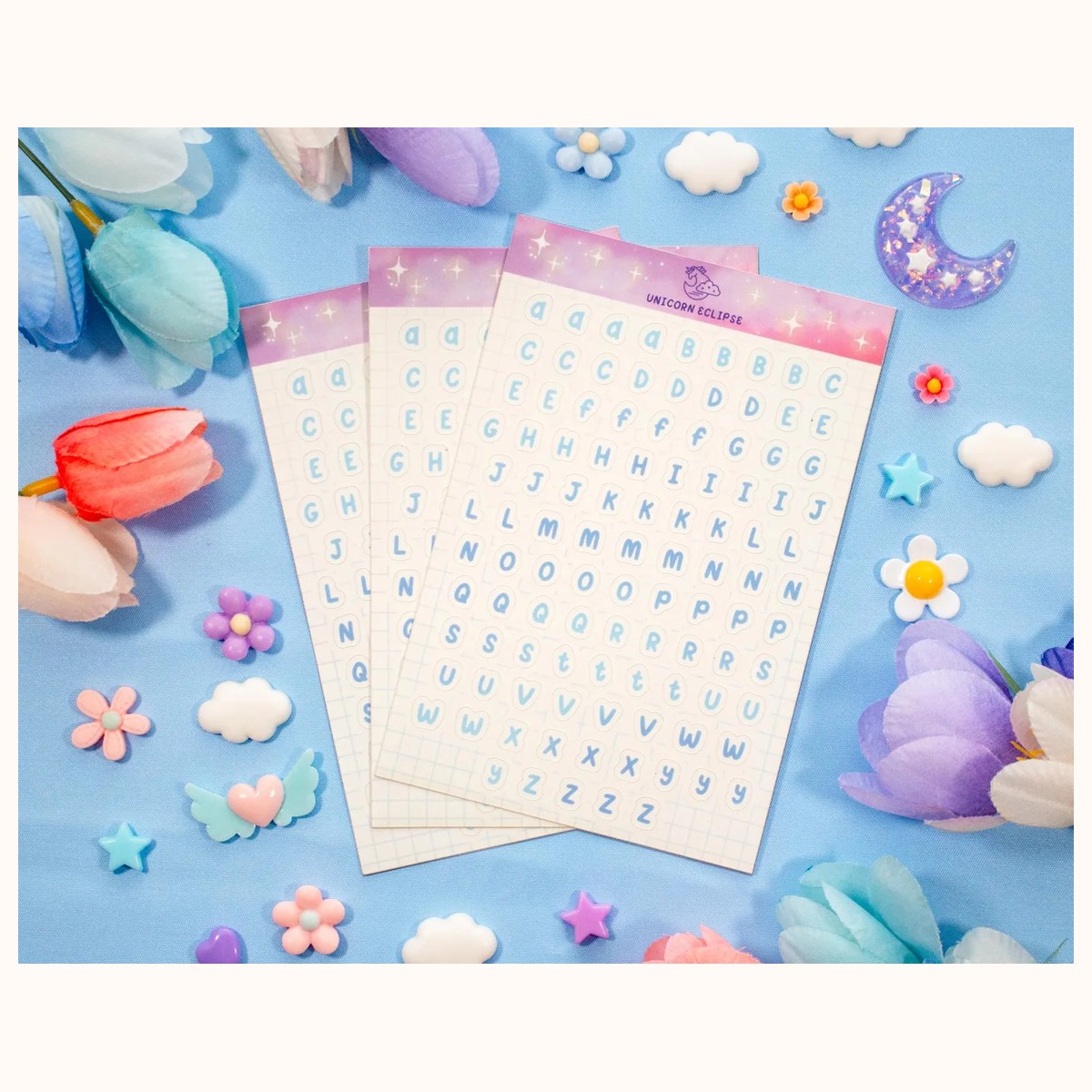Alphabet (blue) Aesthetic Matte Sticker Sheet view 3