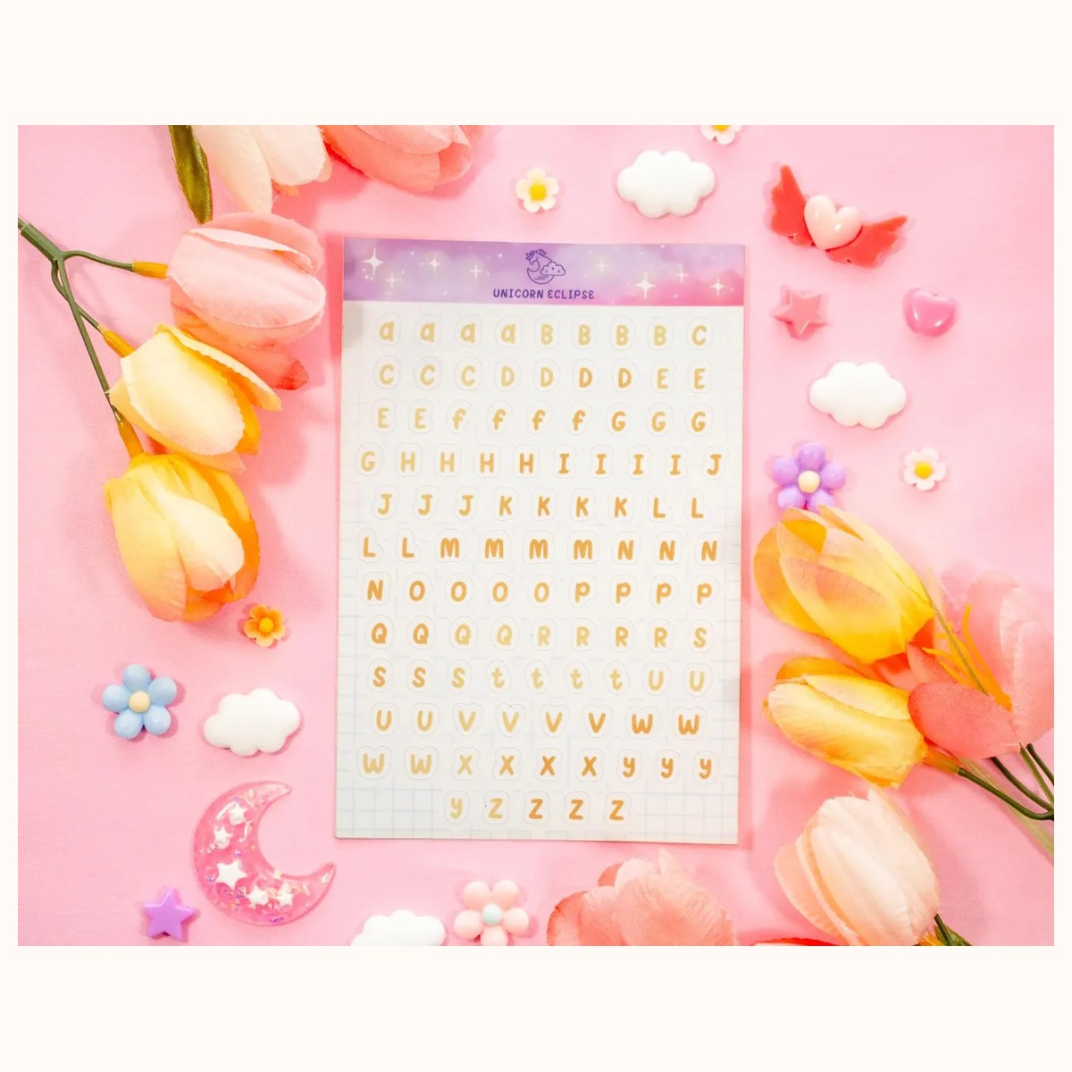 Alphabet (yellow) Aesthetic Matte Sticker Sheet, stickers from Farouk Book Store
