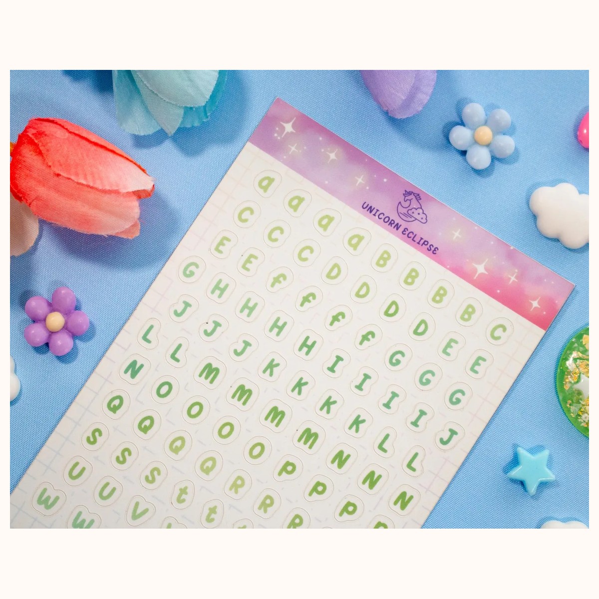 Alphabet (green) Aesthetic Matte Sticker Sheet view 2