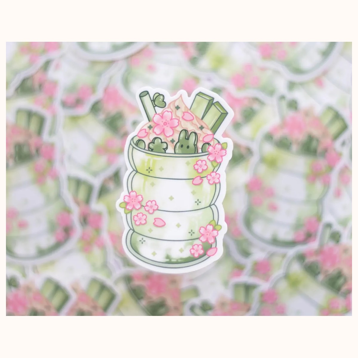 Iced Matcha Cute Vinyl Waterproof Sticker | Kawaii Aesthetic view 2