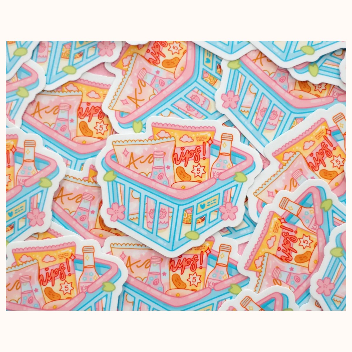 Shopping Basket Sticker | Cute Aesthetic Waterproof Durable Laptop Sticker view 2