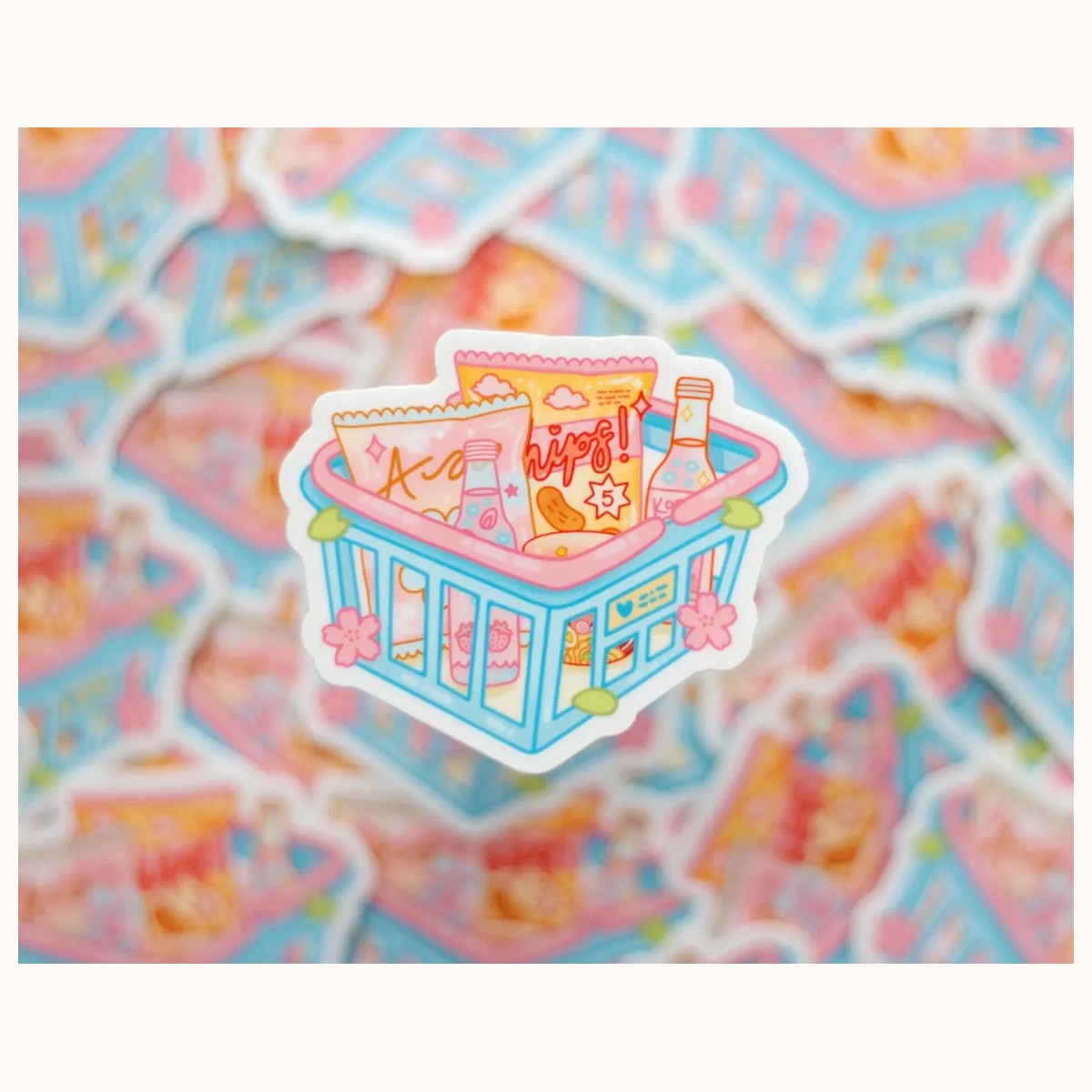 Shopping Basket Sticker | Cute Aesthetic Waterproof Durable Laptop Sticker view 3