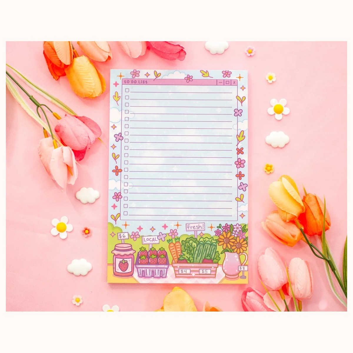 Farmers Market to Do List Planner Pad | Kawaii Art Aesthetic Stationery, notepads from Farouk Book Store