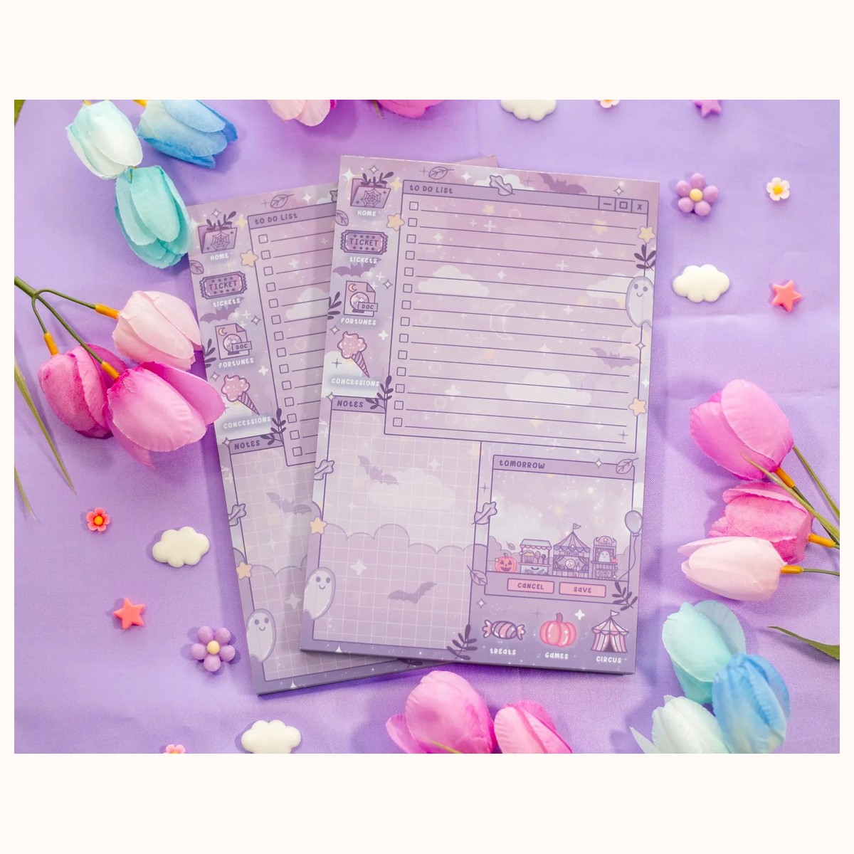 Midnight Carnival Daily Planner Pad | Dreamy Floral Cute Kawaii Art Aesthetic Stationery Note Pad view 3