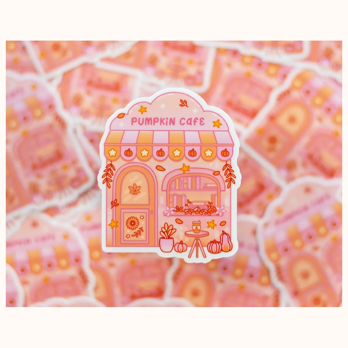 Pumpkin Cafe Aesthetic Cute Vinyl Sticker view 2