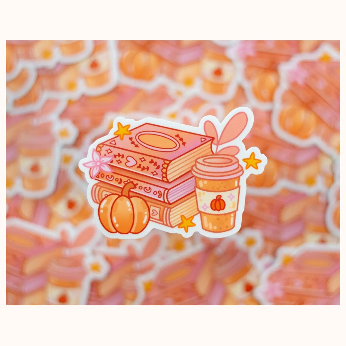 Pumpkin Books Aesthetic Cute Vinyl Sticker view 2