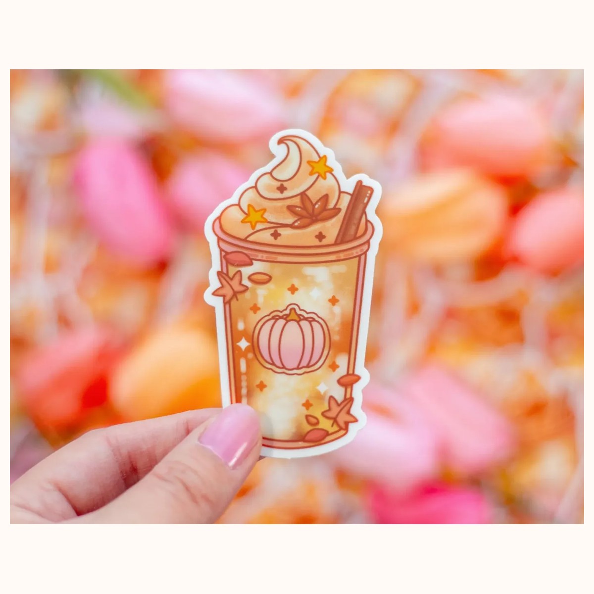 Iced Pumpkin Spice Latte Aesthetic Cute Vinyl Sticker, stickers from Farouk Book Store